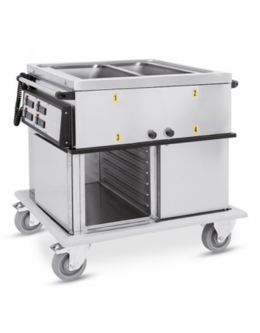 Carrello termico armadiato - 2xGN1/1 - temp. differenziate - 2 vani inferiori caldi, guide stampate - cm 95x72x96