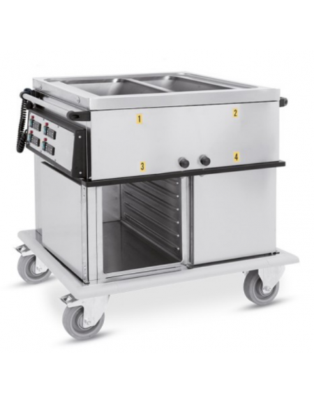 Carrello termico armadiato - 2xGN1/1 - temp. differenziate - 2 vani inferiori caldi, guide stampate - cm 95x72x96