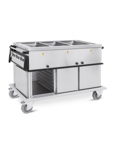 Carrello termico armadiato - 3xGN1/1 - temp. differenziate - 3 vani inferiori neutri, guide stampate - cm 134x72x96h