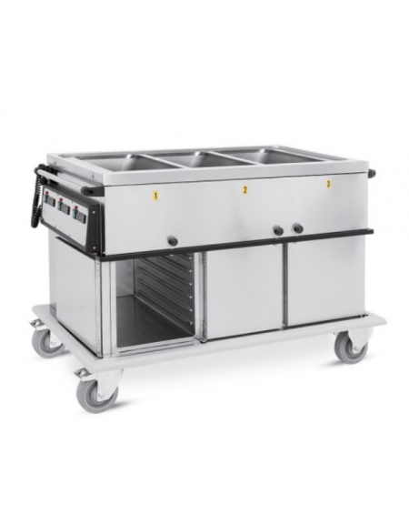 Carrello termico armadiato - 3xGN1/1 - temp. differenziate - 3 vani inferiori neutri, guide stampate - cm 134x72x96h