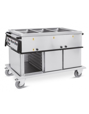 Carrello termico armadiato - 3xGN1/1 - temp. differenziate - 3 vani inferiori (2 neutri +1 caldo),guide stampate - cm 134x72x96h