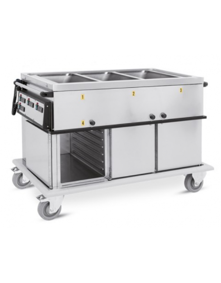 Carrello termico armadiato - 3xGN1/1 - temp. differenziate - 3 vani inferiori (2 neutri +1 caldo),guide stampate - cm 134x72x96h