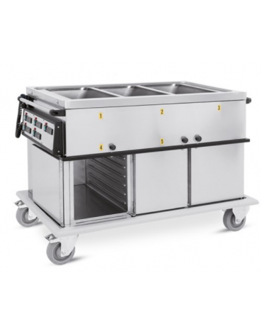 Carrello termico armadiato - 3xGN1/1 - temp. differenziate - 3 vani inferiori caldi, guide stampate - cm 134x72x96h
