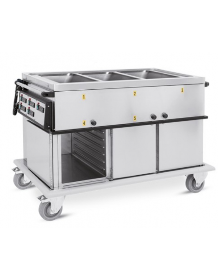 Carrello termico armadiato - 3xGN1/1 - temp. differenziate - 3 vani inferiori caldi, guide stampate - cm 134x72x96h