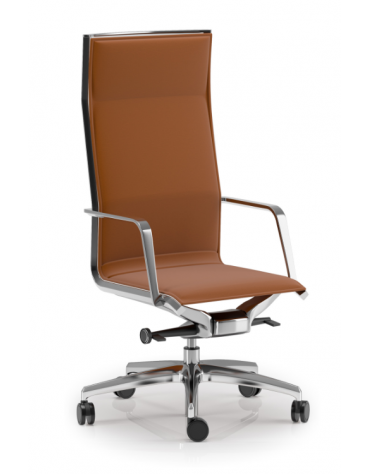 Poltrona monoscocca con schienale alto imbottito - Rivestimento in Ecopelle ignifuga - Meccanismo gas oscillante