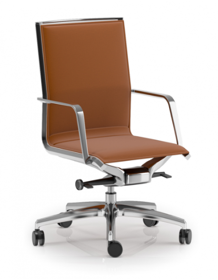 Poltrona monoscocca con schienale medio imbottito - Rivestimento in Ecopelle ignifuga - Meccanismo gas oscillante