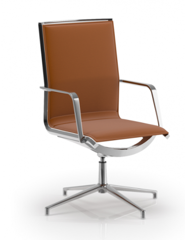 Poltrona visitatori con schienale medio imbottito - Rivestimento in Ecopelle ignifuga - Meccanismo piastra a gas