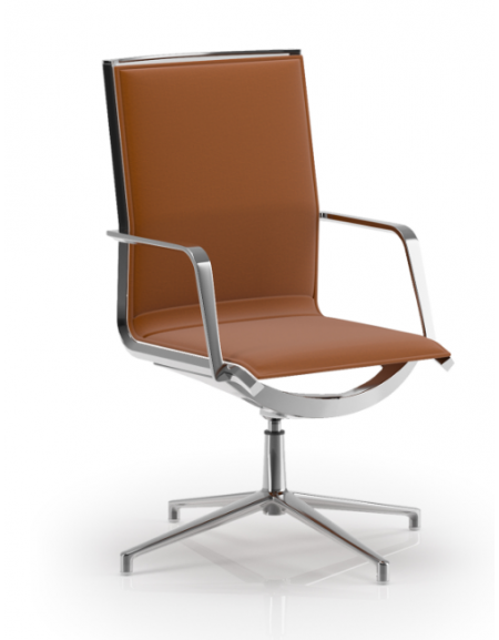 Poltrona visitatori con schienale medio imbottito - Rivestimento in Ecopelle ignifuga - Meccanismo piastra a gas