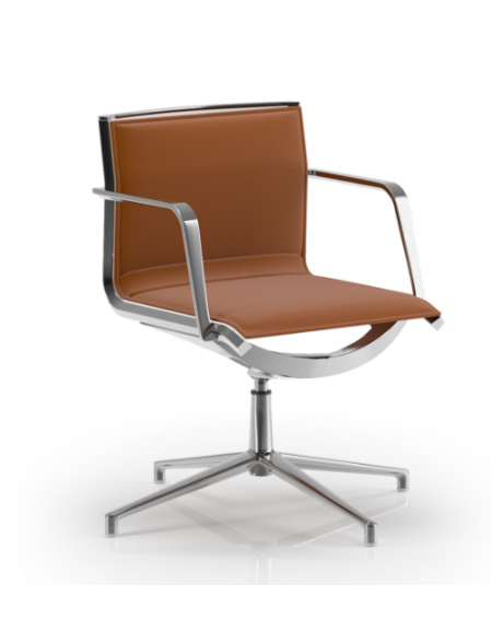 Poltrona visitatori con schienale basso imbottito - Rivestimento in Ecopelle ignifuga - Meccanismo piastra a gas