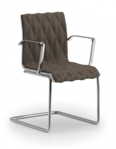 Poltrona visitatori a slitta, struttura in alluminio con braccioli fissi  - cuciture a rombo e rivestimento ignifugo - CAM