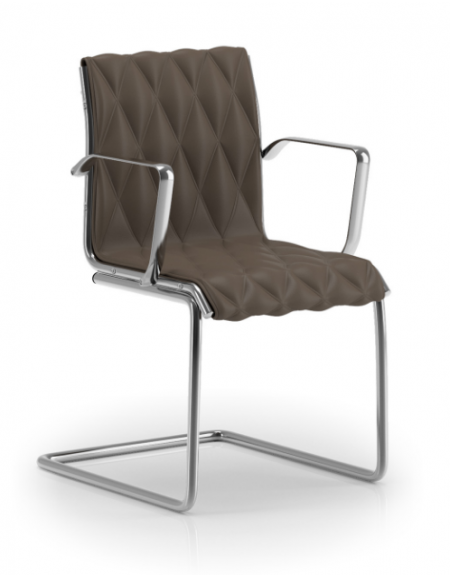 Poltrona visitatori a slitta, struttura in alluminio con braccioli fissi  - cuciture a rombo e rivestimento ignifugo - CAM