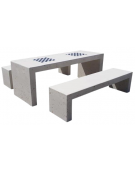 Set pic nic in cemento colore Bianco sabbiato - 1 tavolo cm 200x80x80h e 2 panche cm 200x50x50h - Con scacchiera - Conforme CAM