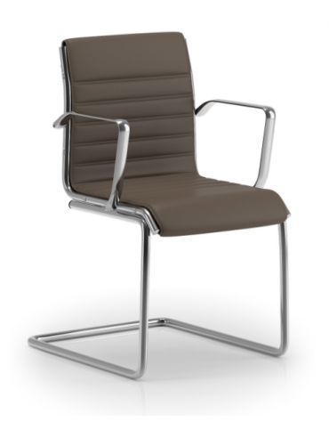 Poltrona visitatore a slitta, struttura in alluminio con braccioli - cuciture lineari e rivestimento ignifugo - CAM