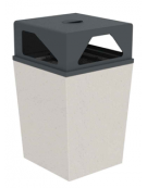 Cestino portarifiuti trapezoidale in cemento con coperchio - colore Bianco sabbiato - cm 60x60x97,8h - Conforme ai CAM