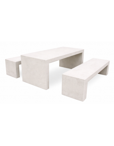 Set pic nic in cemento colore Bianco pietra - composto da 1 tavolo cm 200x80x80h e 2 panche cm 200x50x50h - Conforme ai CAM