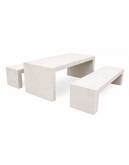 Set pic nic in cemento colore Bianco pietra - composto da 1 tavolo cm 200x80x80h e 2 panche cm 200x50x50h - Conforme ai CAM