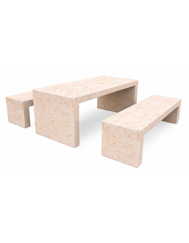 Set pic nic in cemento colore Bianco travertino - composto da 1 tavolo cm 200x80x80h e 2 panche cm 200x50x50h - CAM