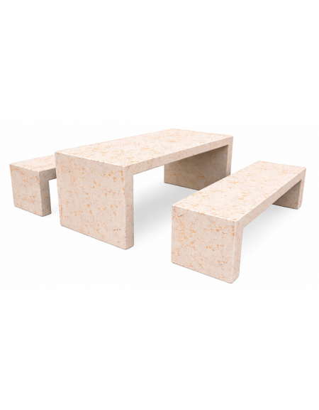 Set pic nic in cemento colore Bianco travertino - composto da 1 tavolo cm 200x80x80h e 2 panche cm 200x50x50h - CAM