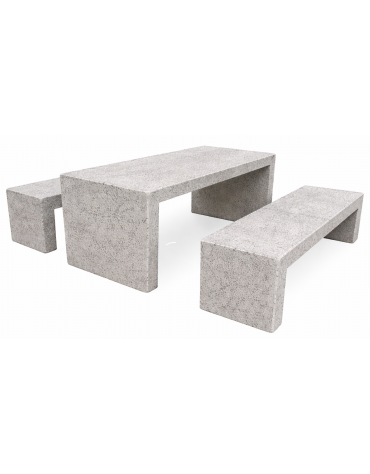 Set pic nic in cemento colore Bianco sabbiato - composto da 1 tavolo cm 200x80x80h e 2 panche cm 200x50x50h - Conforme ai CAM