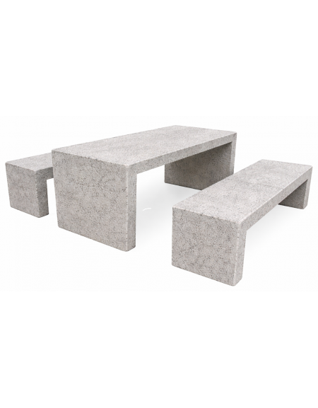 Set pic nic in cemento colore Bianco sabbiato - composto da 1 tavolo cm 200x80x80h e 2 panche cm 200x50x50h - Conforme ai CAM