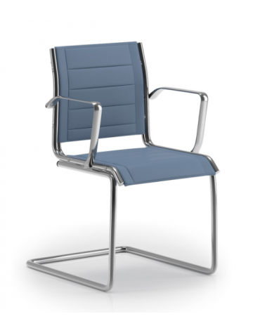 Poltrona visitatore a slitta con braccioli, struttura in alluminio - imbottitura separata e rivestimento ignifugo - CAM