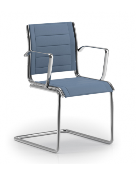 Poltrona visitatore a slitta con braccioli, struttura in alluminio - imbottitura separata e rivestimento ignifugo - CAM