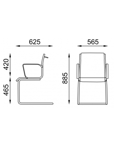 Poltrona visitatore a slitta con braccioli, struttura in alluminio - imbottitura separata e rivestimento ignifugo - CAM