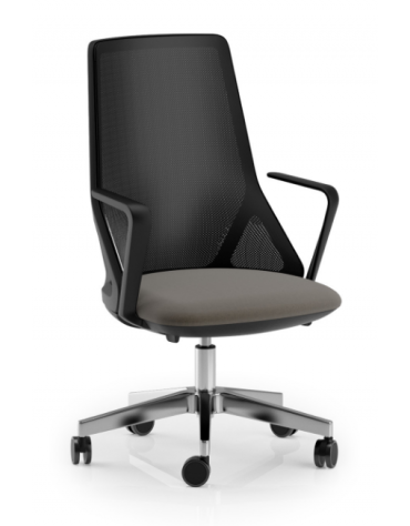 Sedia schienale alto a rete con braccioli in nylon nero - rivestimento ignifugo - Movimento gas oscillante - CAM