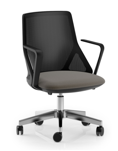 Sedia schienale basso a rete con braccioli in nylon nero - rivestimento ignifugo - Movimento gas oscillante - CAM