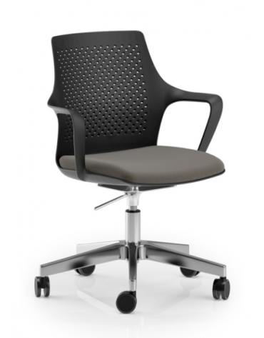 Poltrona schienale in nylon nero con braccioli - rivestimento in Ecopelle o Poliestere ignifugo - Certificata CAM