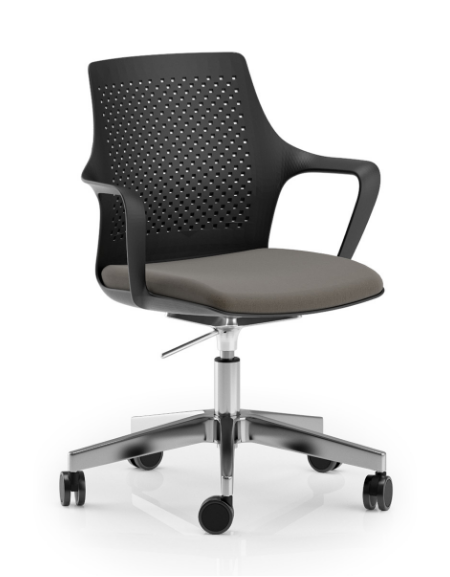 Poltrona schienale in nylon nero con braccioli - rivestimento in Ecopelle o Poliestere ignifugo - Certificata CAM