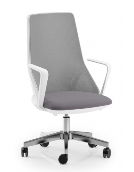 Sedia schienale alto a rete con braccioli in nylon bianco - rivestimento ignifugo - Movimento gas oscillante - CAM