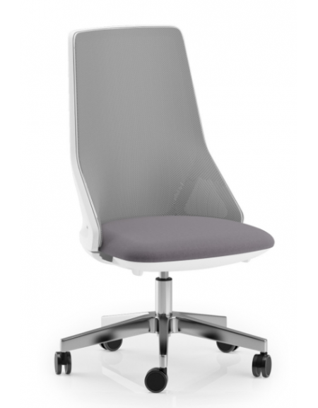 Sedia schienale alto a rete - telaio bianco - senza braccioli -rivestimento ignifugo - Movimento gas oscillante - CAM