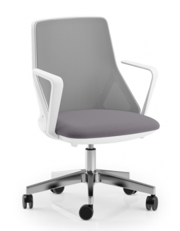 Sedia schienale basso a rete con braccioli in nylon bianco - rivestimento ignifugo - Movimento gas oscillante - CAM