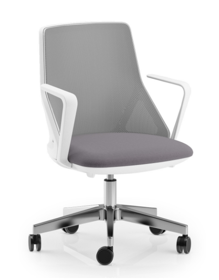 Sedia schienale basso a rete con braccioli in nylon bianco - rivestimento ignifugo - Movimento gas oscillante - CAM