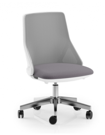 Sedia schienale basso a rete - telaio bianco - senza braccioli -rivestimento ignifugo - Movimento gas oscillante - CAM
