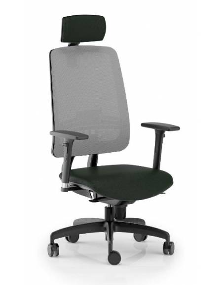 Poltrona schienale alto in rete con braccioli e poggiatesta - rivestimento ignifugo - Movimento sincronizzato - CAM