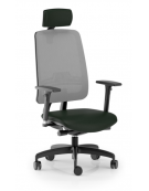 Poltrona schienale alto in rete con braccioli e poggiatesta - rivestimento ignifugo - Movimento sinc. con traslatore - CAM