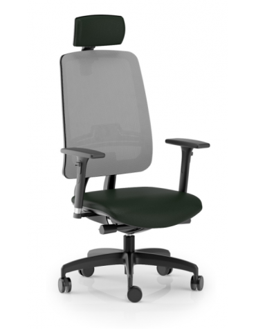 Poltrona schienale alto in rete con braccioli e poggiatesta - rivestimento ignifugo - Movimento sinc. con traslatore - CAM