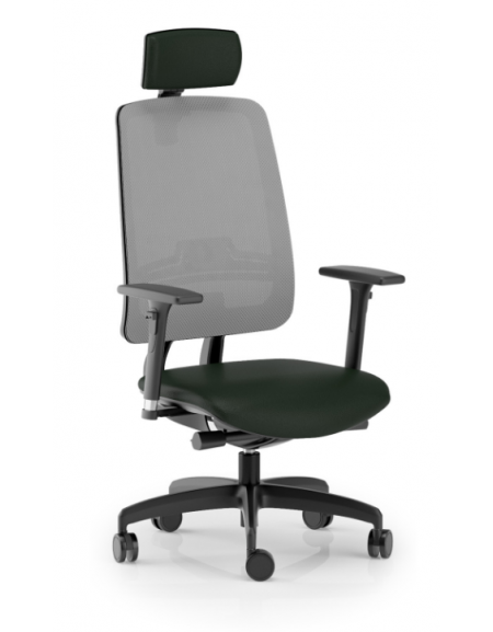 Poltrona schienale alto in rete con braccioli e poggiatesta - rivestimento ignifugo - Movimento sinc. con traslatore - CAM