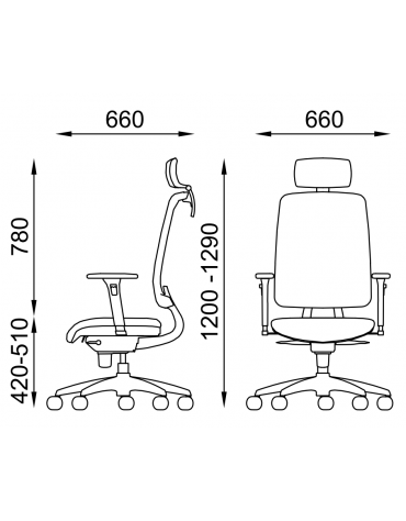 Poltrona schienale alto in rete con braccioli e poggiatesta - rivestimento ignifugo - Movimento sinc. autobalance - CAM