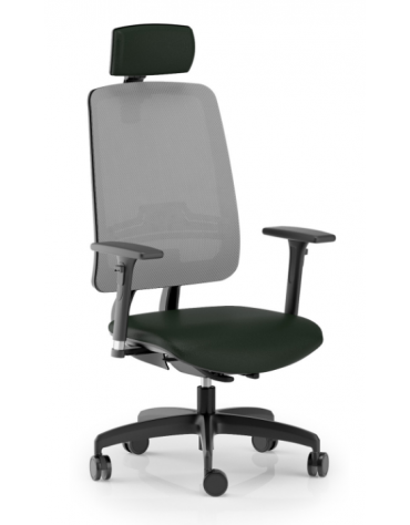 Poltrona schienale alto in rete con braccioli e poggiatesta - rivestimento ignifugo - Movimento sinc. autobalance - CAM