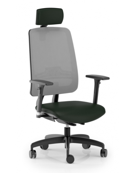 Poltrona schienale alto in rete con braccioli e poggiatesta - rivestimento ignifugo - Movimento sinc. autobalance - CAM