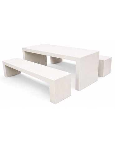 Set pic nic in cemento colore Bianco pietra c/trattamento IDROREPELLENTE - 1 tavolo cm 200x80x80h e 2 panche cm 200x50x50h - CAM