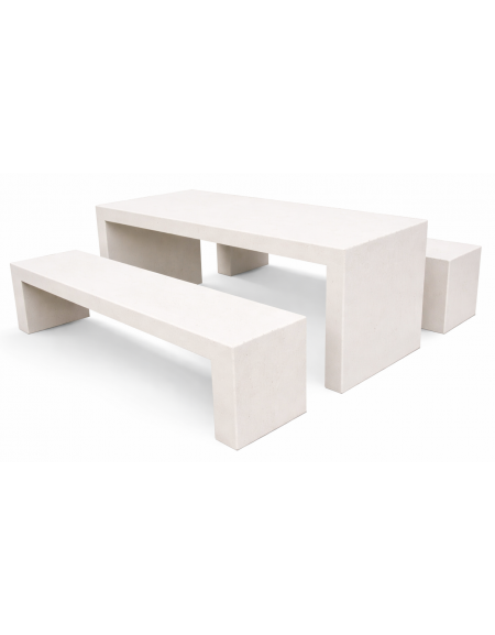 Set pic nic in cemento colore Bianco pietra c/trattamento IDROREPELLENTE - 1 tavolo cm 200x80x80h e 2 panche cm 200x50x50h - CAM