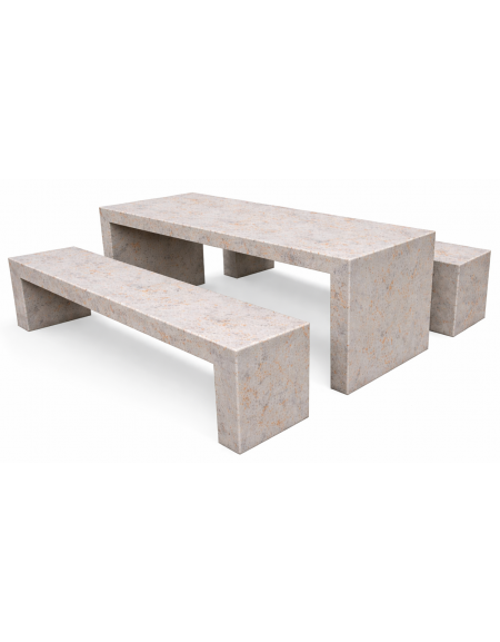 Set pic nic in cemento colore Grigio travertino trattamento IDROREPELLENTE - 1 tavolo cm 200x80x80h e 2 panche cm 200x50x50h-CAM