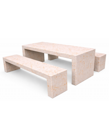 Set pic nic in cemento colore Bianco travertino trattamento IDROREPELLENTE - 1 tavolo cm 200x80x80h e 2 panche cm 200x50x50h