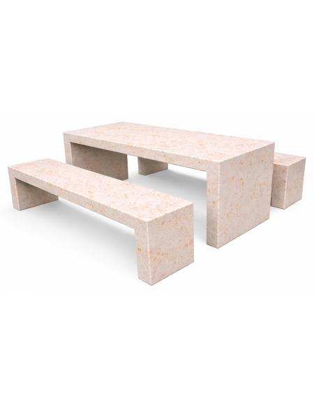 Set pic nic in cemento colore Bianco travertino trattamento IDROREPELLENTE - 1 tavolo cm 200x80x80h e 2 panche cm 200x50x50h