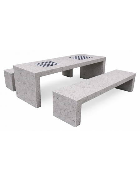 Set pic nic in cemento colore Grigio pietra - 1 tavolo cm 200x80x80h e 2 panche cm 200x50x50h - Con scacchiera - Conforme ai CAM