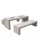Set pic nic in cemento colore Grigio travertino - 1 tavolo cm 200x80x80h e 2 panche cm 200x50x50h - Con scacchiera - CAM